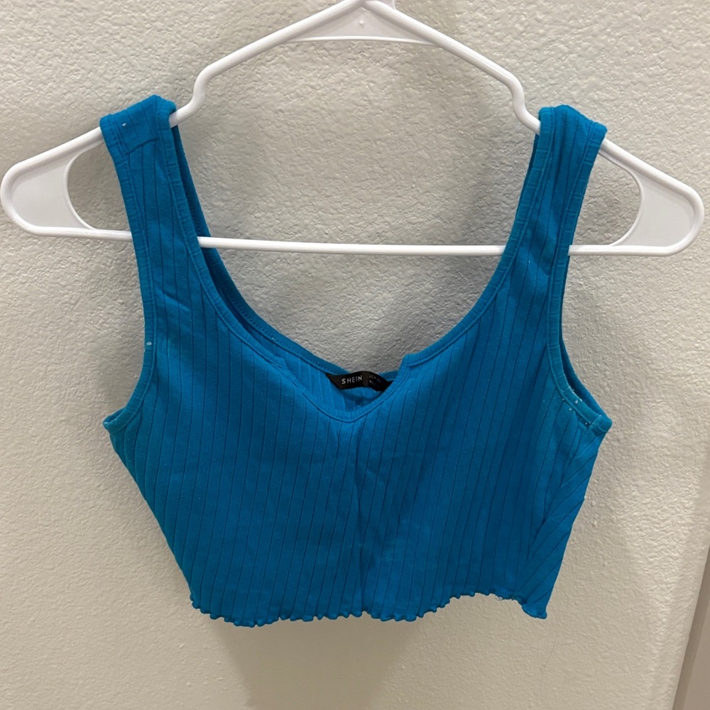 Blue Ribbed Crop Top